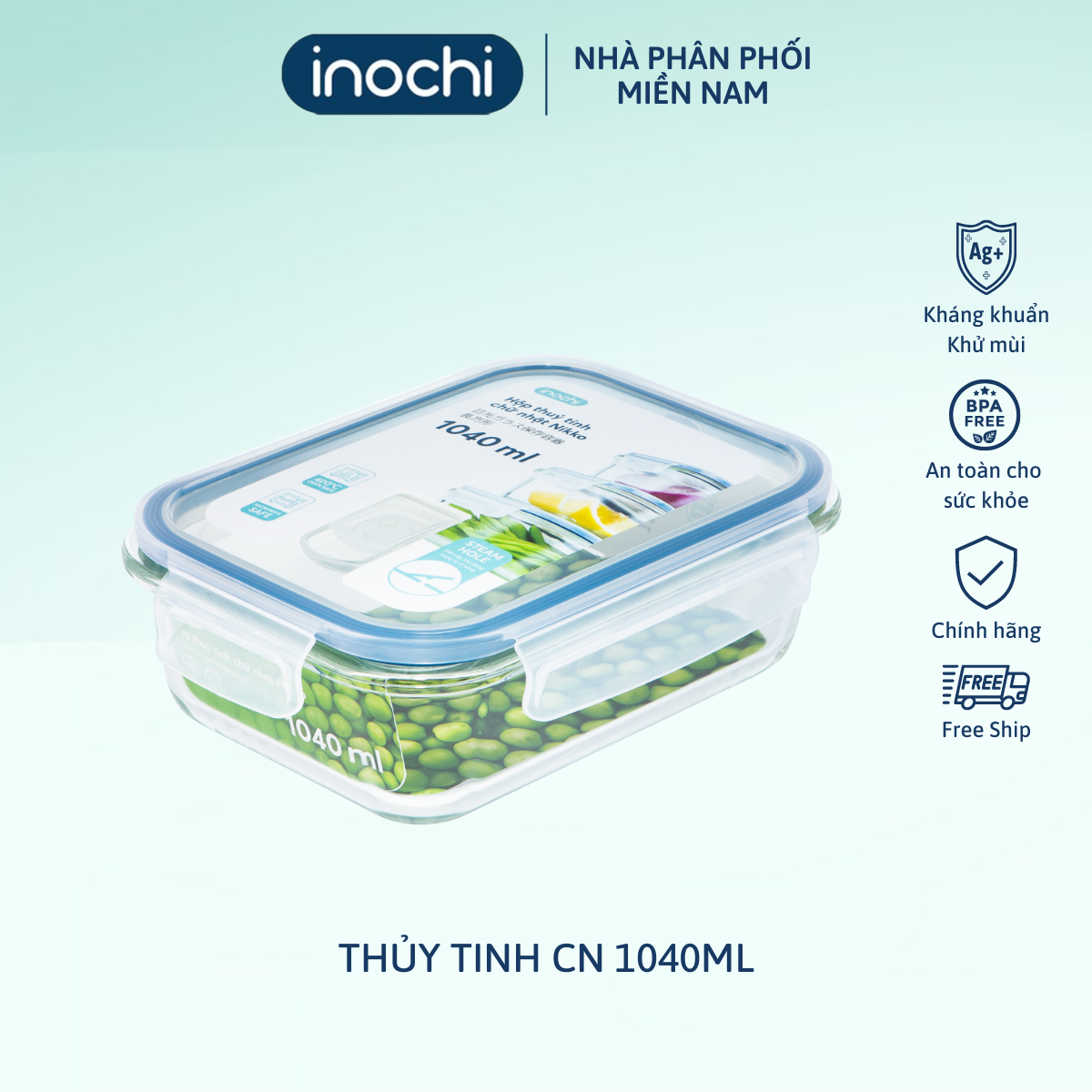 Hộp thuỷ tinh chữ nhật Nikko 1040 ml