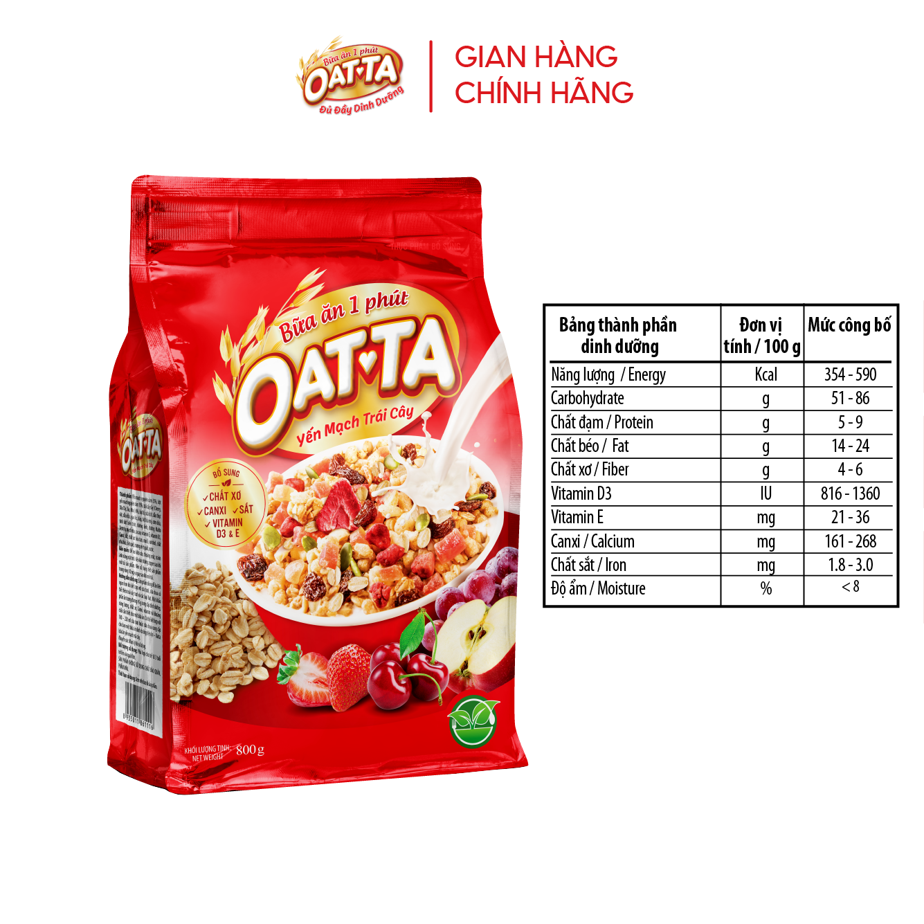 Yến Mạch Ăn Liền Trái Cây OATTA Túi 800g