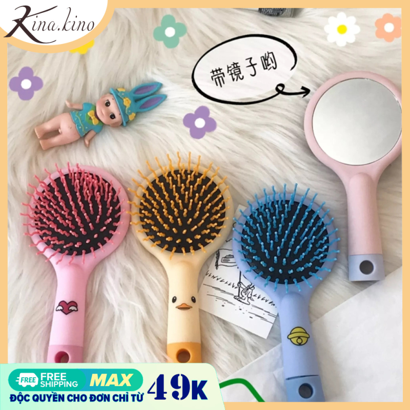[Sẵn 4 màu] Lược chải tóc có gương 2in1 massage da đầu chống rụng tóc- KinaKino phukienlamdep