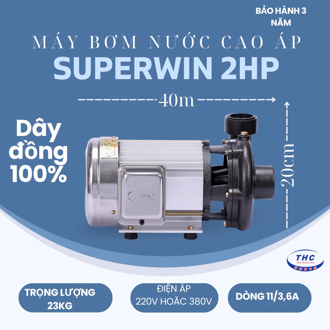 [HCM] MÁY BƠM NƯỚC CAO ÁP SUPERWIN 2HP (HỌNG 60/49MM) - SP1500