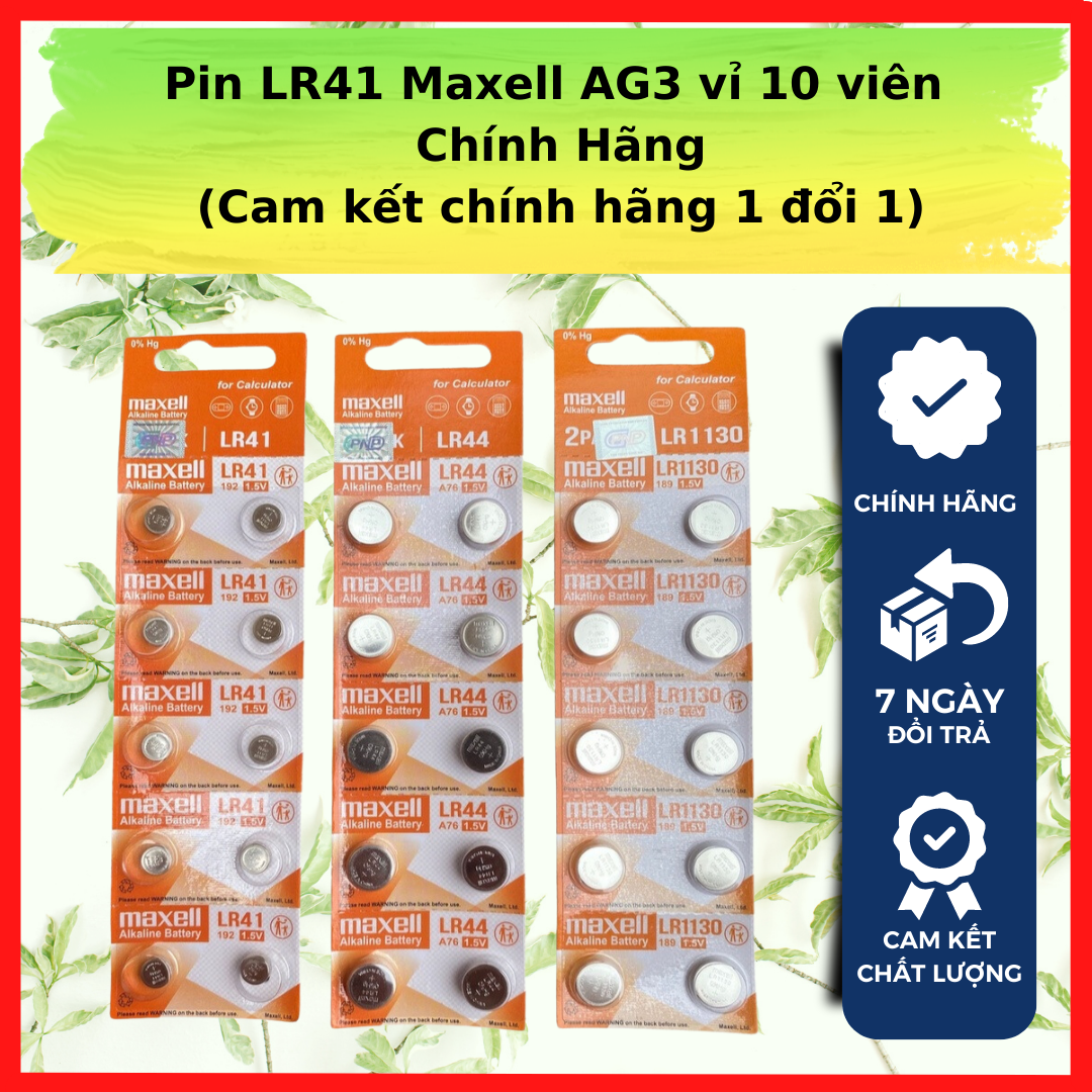 Pin lr41 maxell ag3 vỉ 10 viên chính hãng