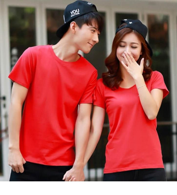 ÁO THUN TRƠN CỔ TRÒN  MÀU ĐỎ TAY NGẮN NAM NỮ  C23S