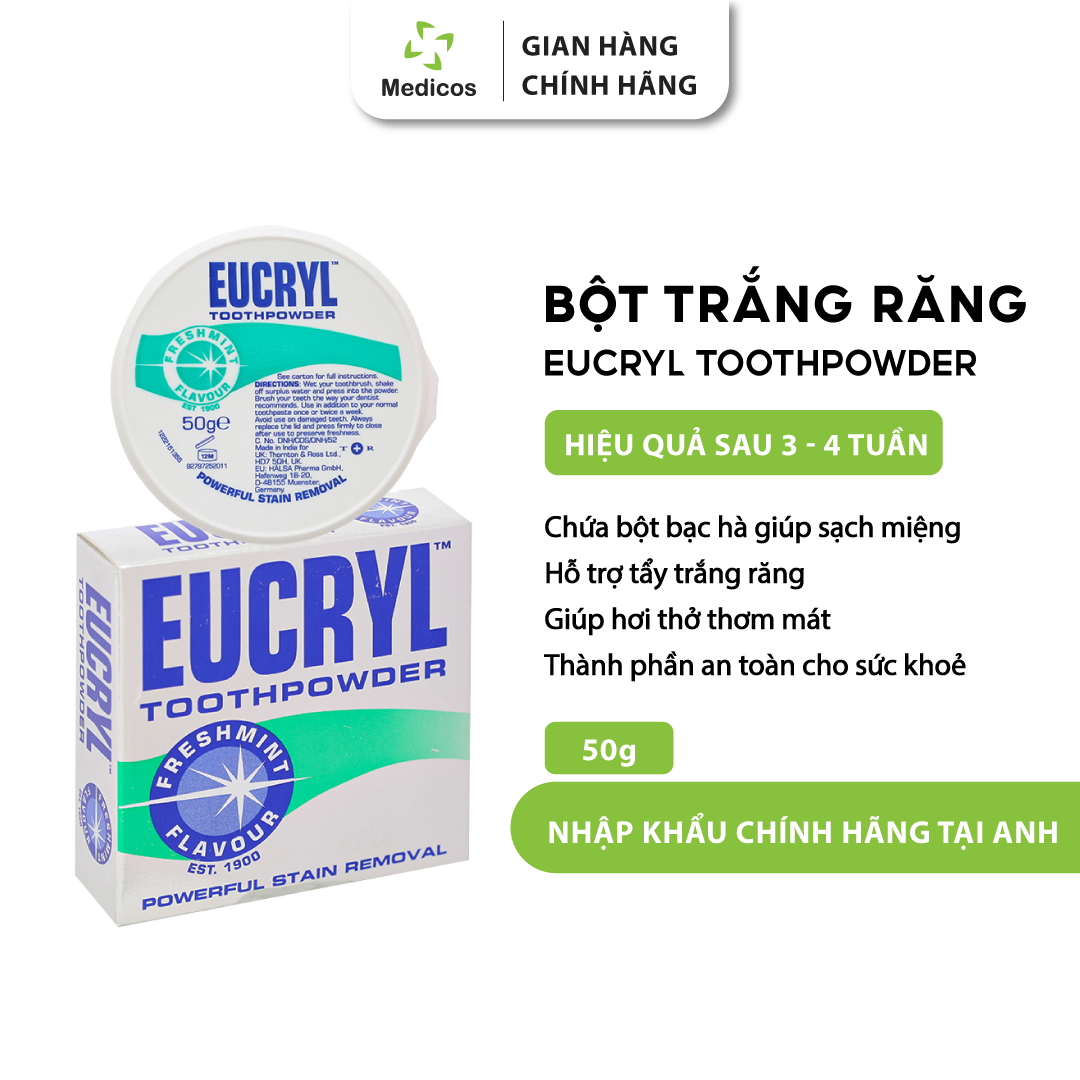 [HCM]Bột Đánh Trắng Răng Eucryl Toothpowder Chính Hãng