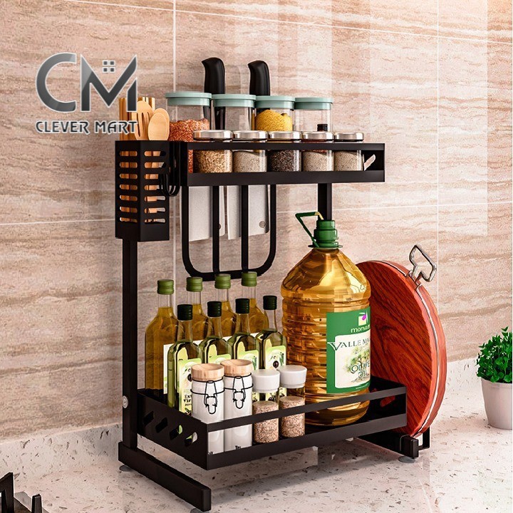 Kệ đựng gia vị 2 tầng cao cấp chất liệu thép không gỉ sơn tĩnh điện