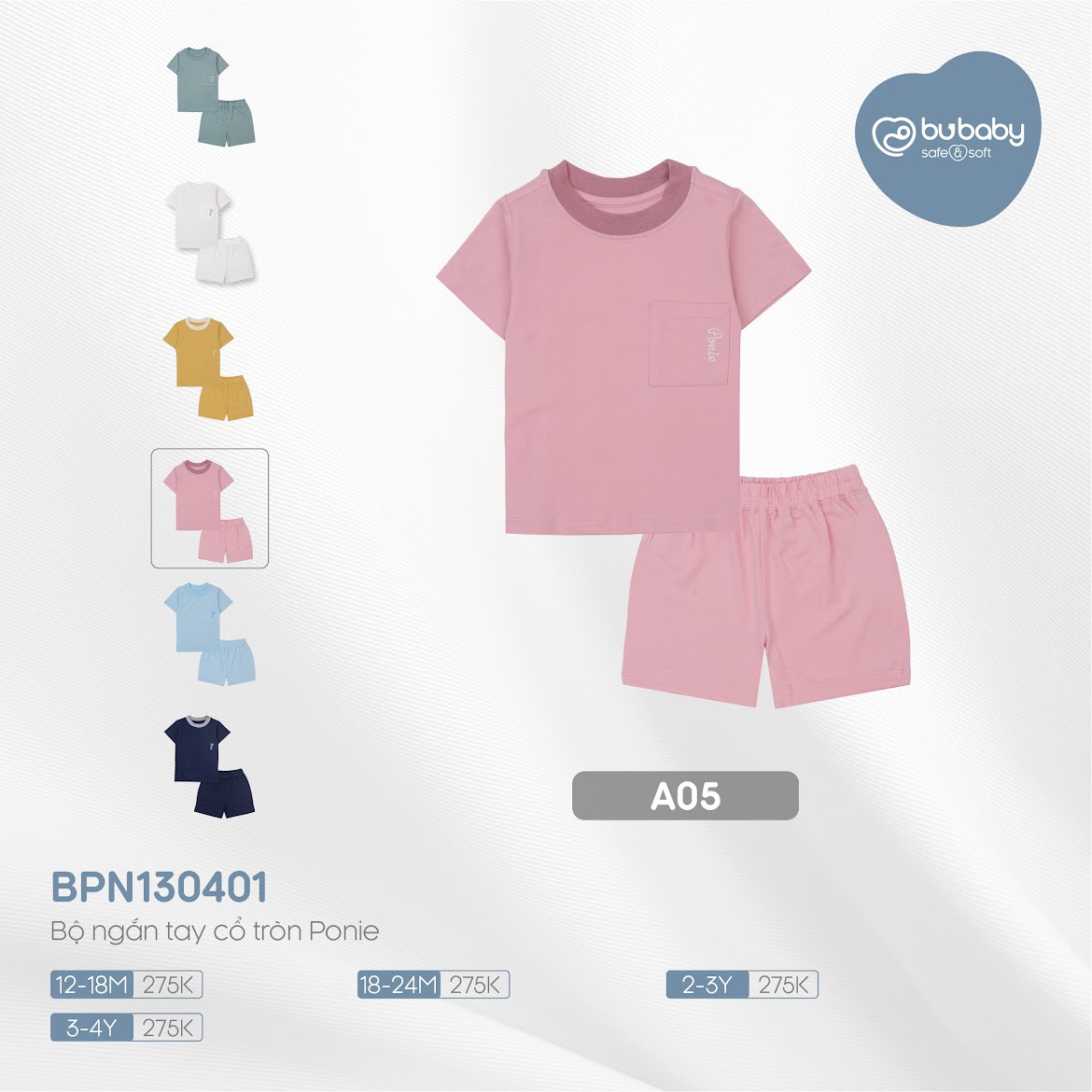 Bộ cộc tay kẻ polo bu, bubaby 6m - 4y