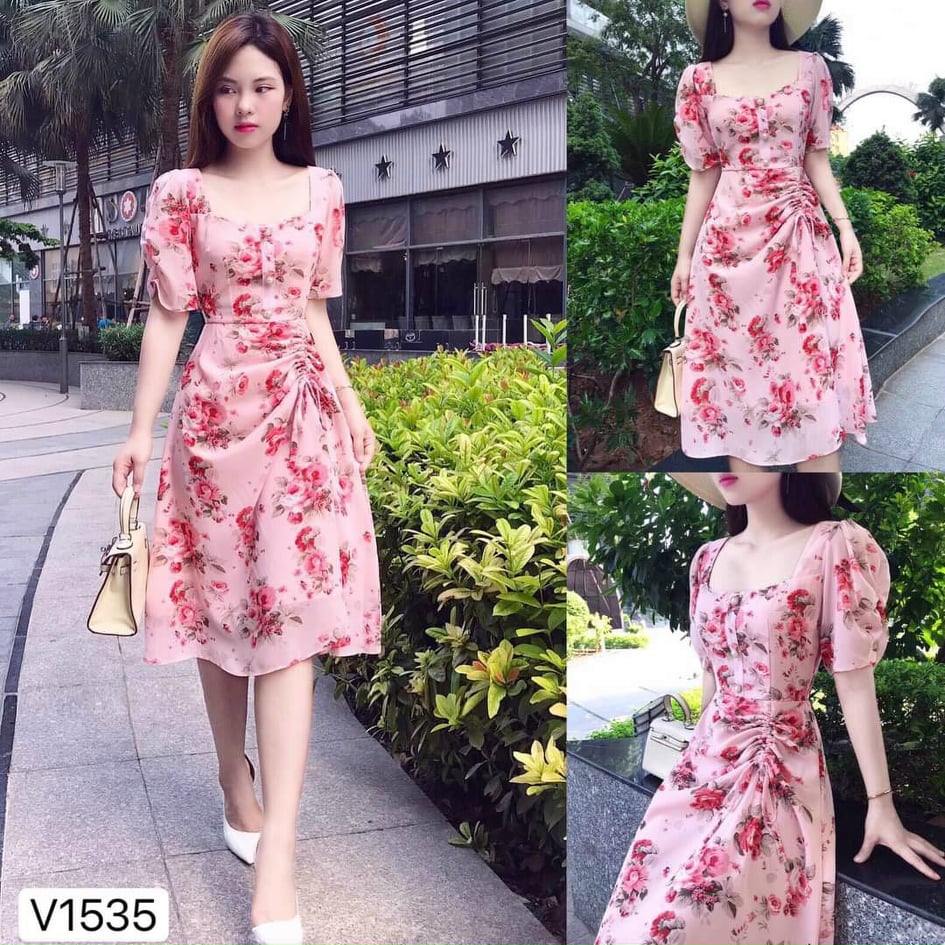Đầm nữ bông rút dây sang trọng thời trang Bamboo