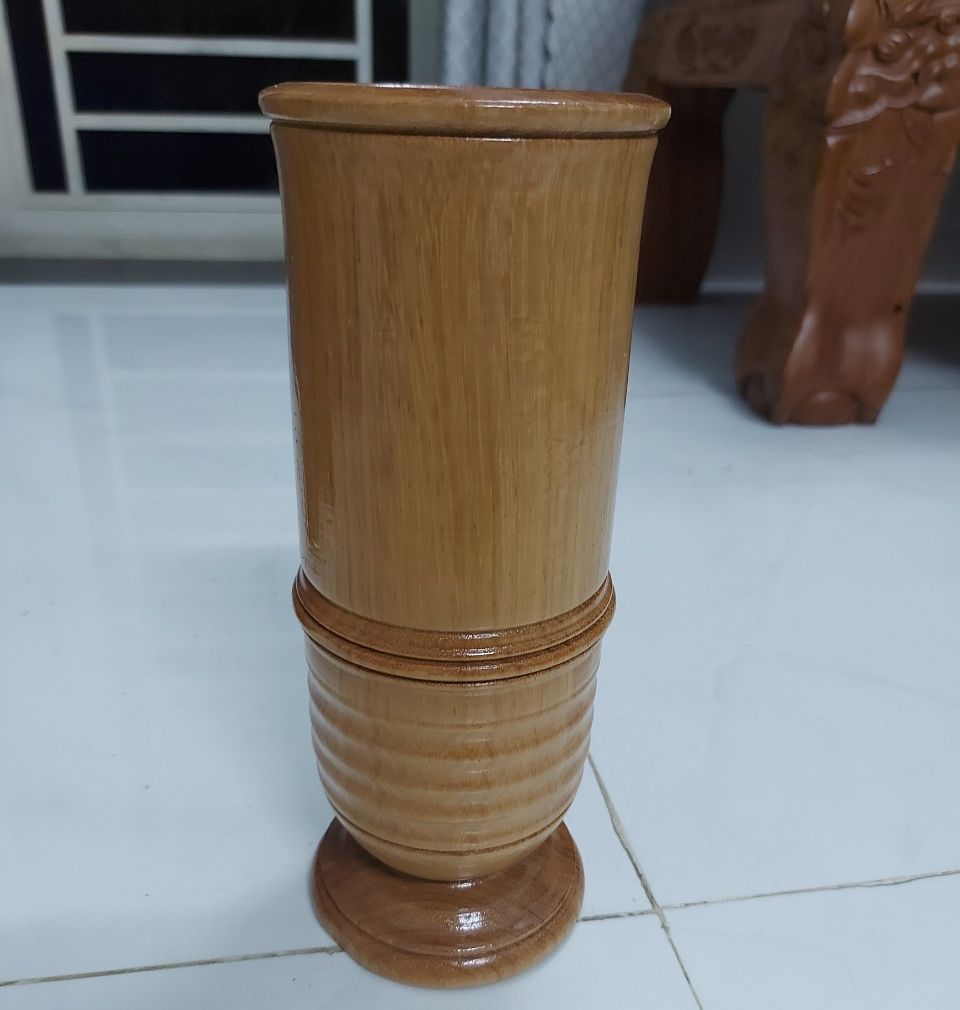 Ống Đựng Nhang bàn thờ gỗ gõ nguyên khối cao 25cm