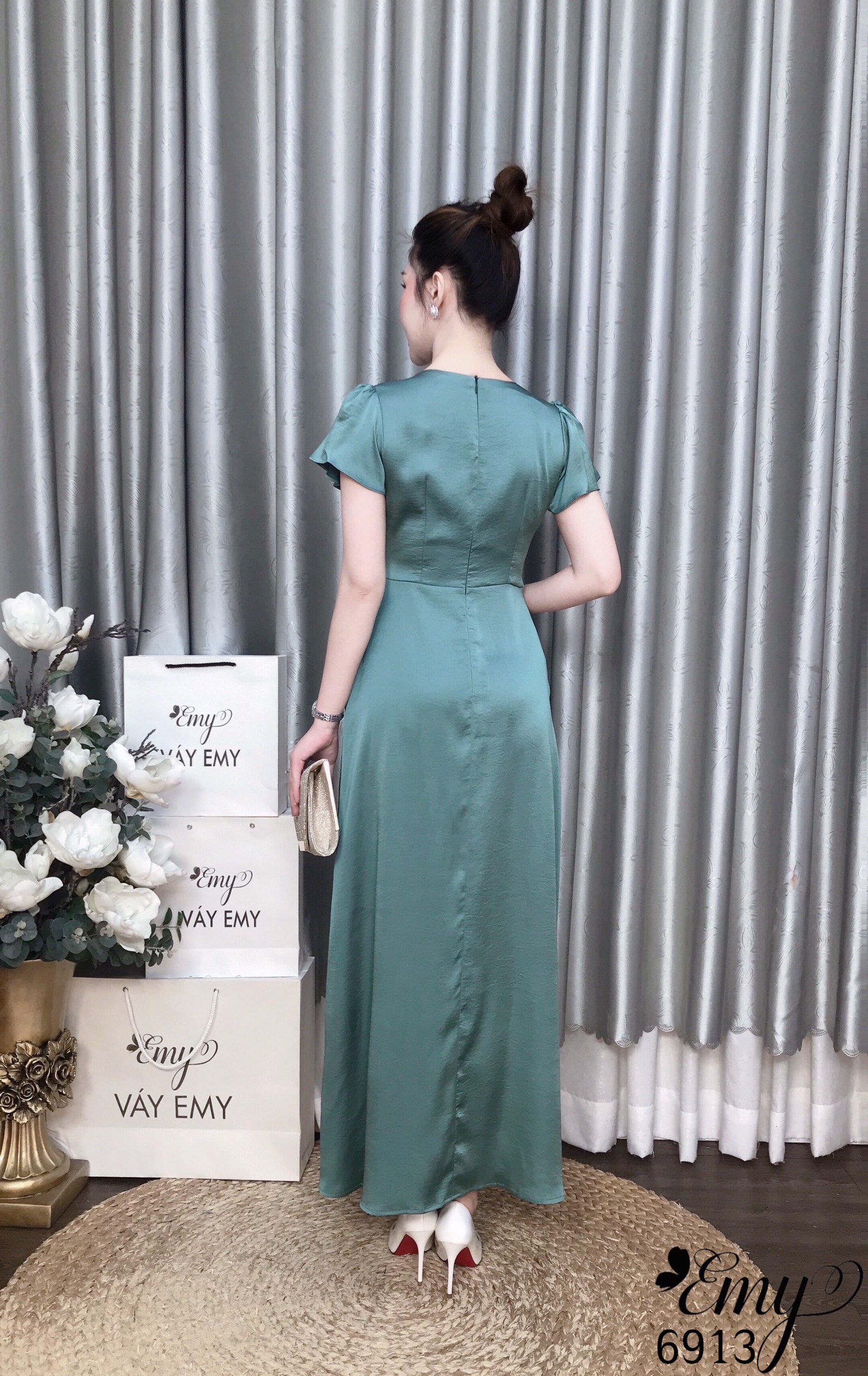 Đầm EMY EM6913 Dạ Hội Xanh Lụa 2 Da