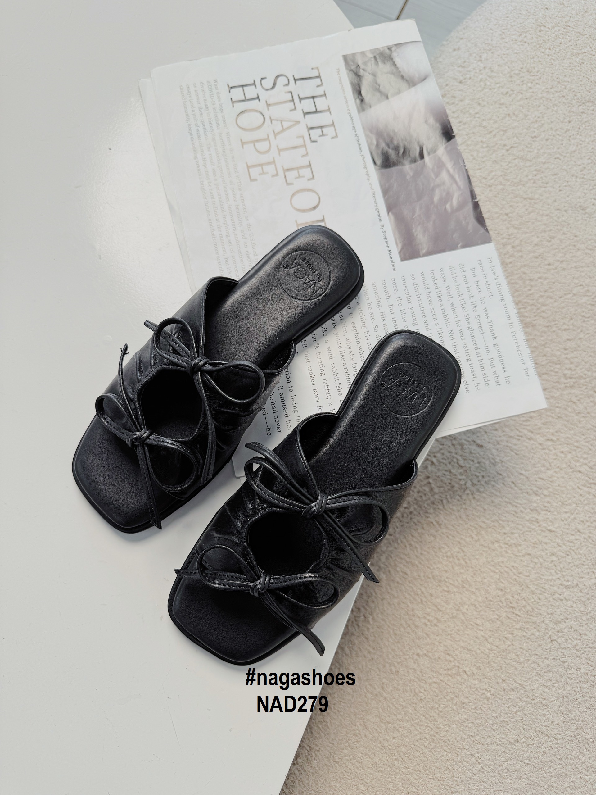 Dép nagashoes đế bệt hai nơ thắt gút nad279