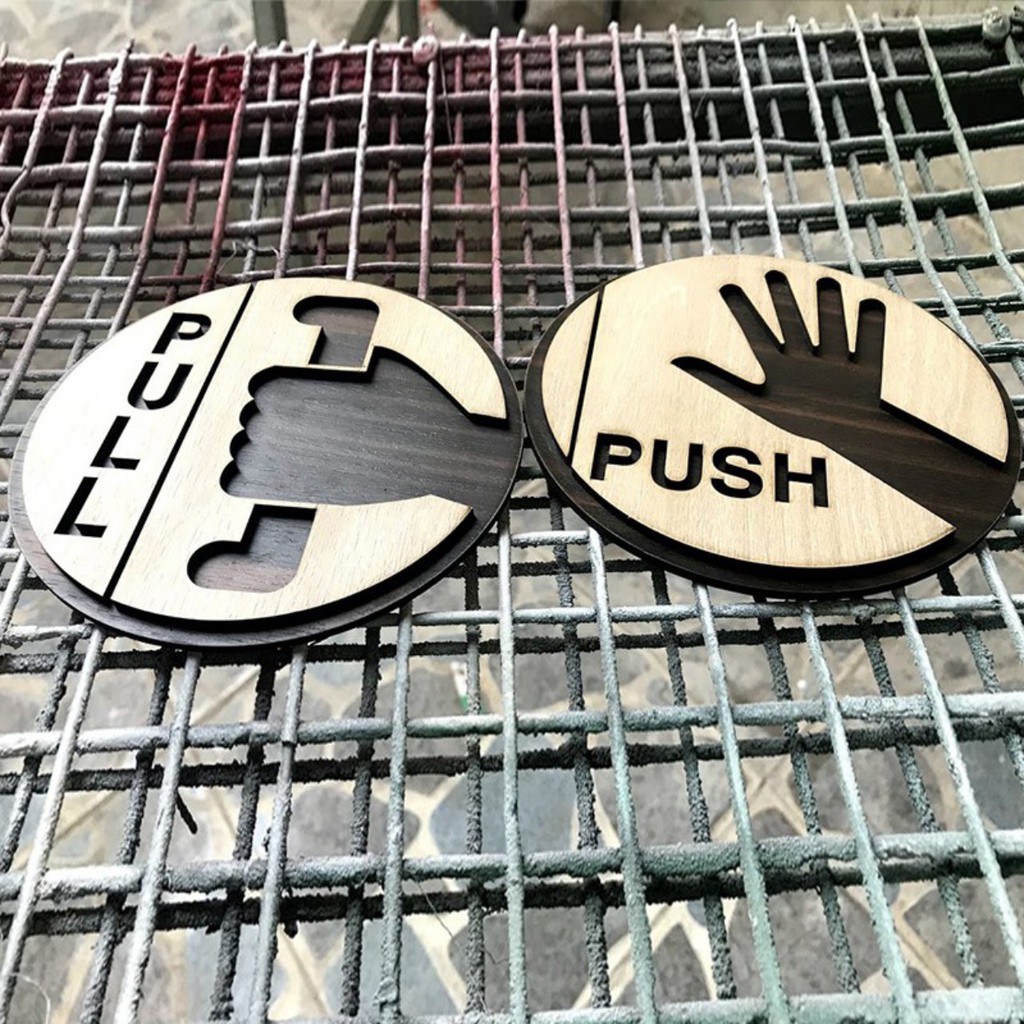 Combo 2 Bảng Gỗ Pull (Kéo), Push (Đẩy) 10cm