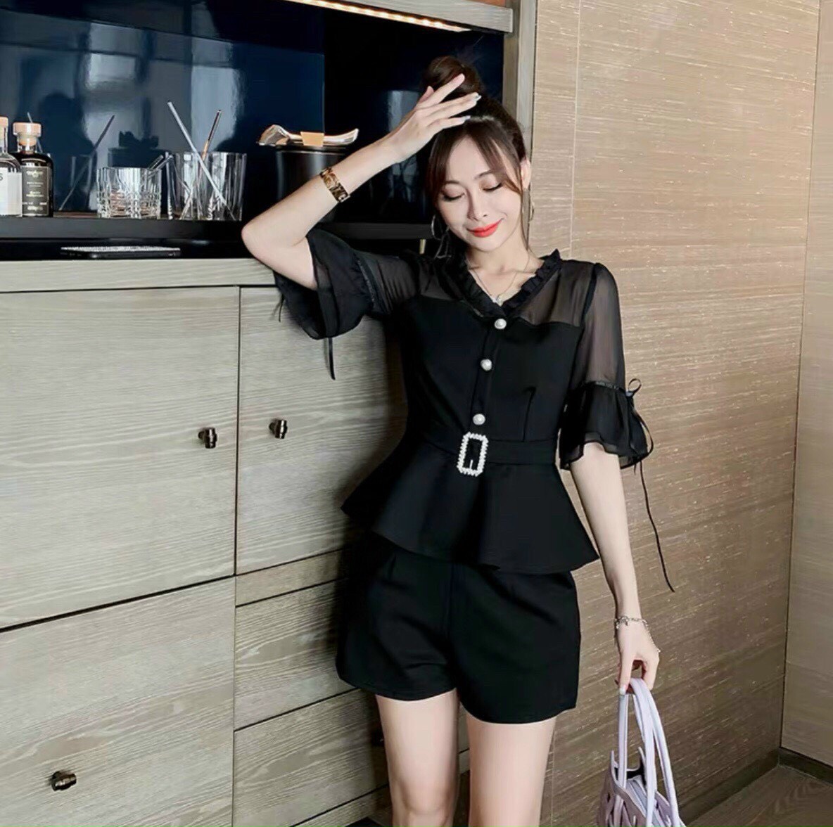 Set bộ nữ big size poly 2da phối voan siêu xinh tôn dáng cho chị em