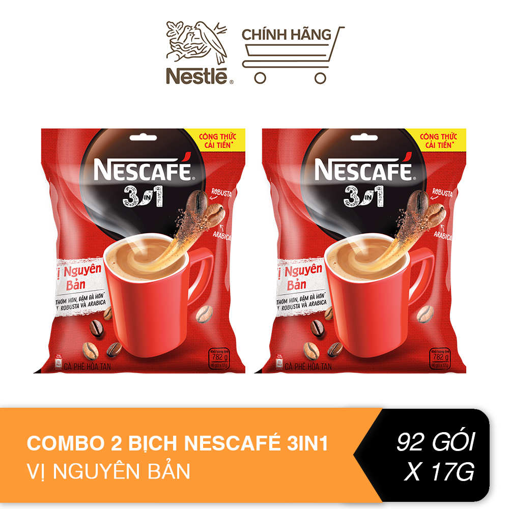 Combo 2 bịch cà phê hòa tan Nescafé 3in1 công thức cải tiến - vị nguyên bản