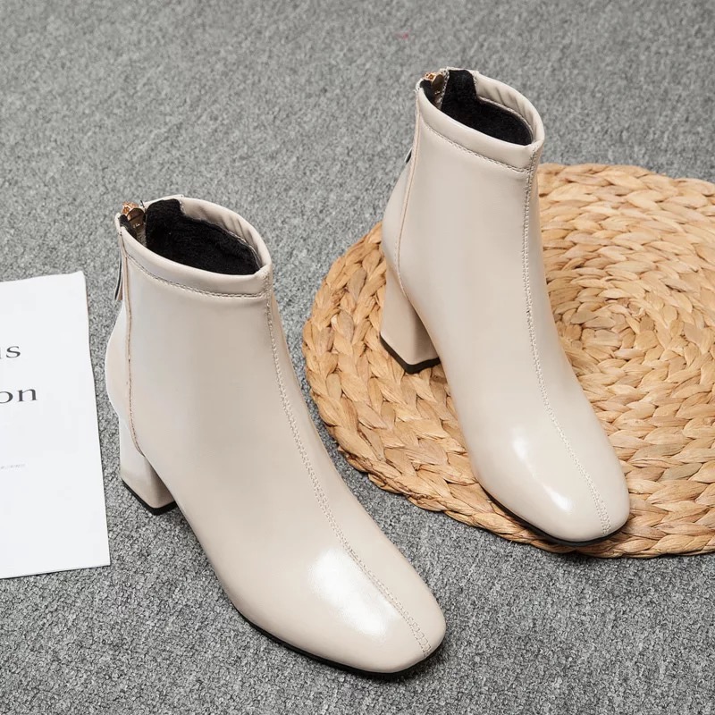 Bốt nữ da lì cổ thấp, ôm chân, chất mềm xịn. boot nữ da mềm tôn dáng 7cm.