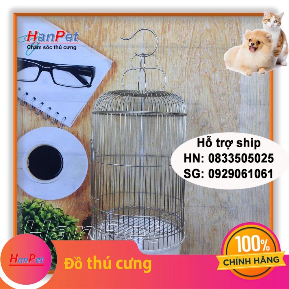 Hanpet - Lồng chim choè cao - Lồng chim bằng chất liệu inox không gỉ sét - Kích thước 32x60cm - tặng áo lồng và máng ăn, mán- HP10418TC