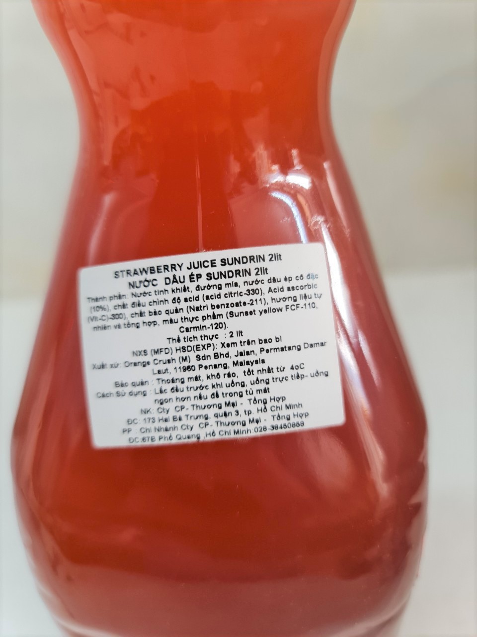 [Bình lớn 2 Lít – DÂU TÂY] NƯỚC ÉP TRÁI CÂY [Malaysia] SUNDRIN Strawberry Fruit Drink (halal) (tmth-hk)