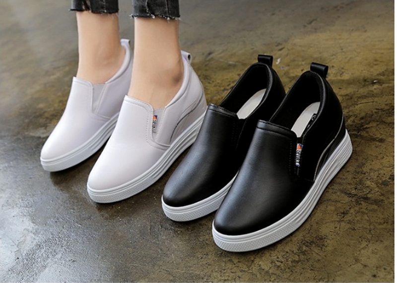 Giày sneaker nữ da PU thêu viền form nhỏ C08