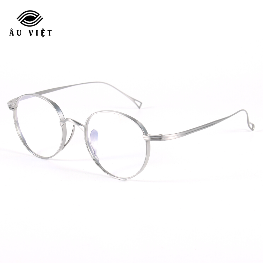 Gọng kính titanium Âu Việt 10518 nam nữ unisex dáng tròn màu vàng/bạc Full box