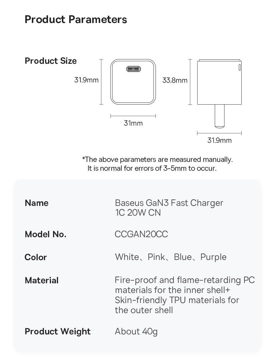 Củ sạc nhanh Baseus Gan 3 Fast Charger 1C 20W - CCGN (Hàng Chính hãng)