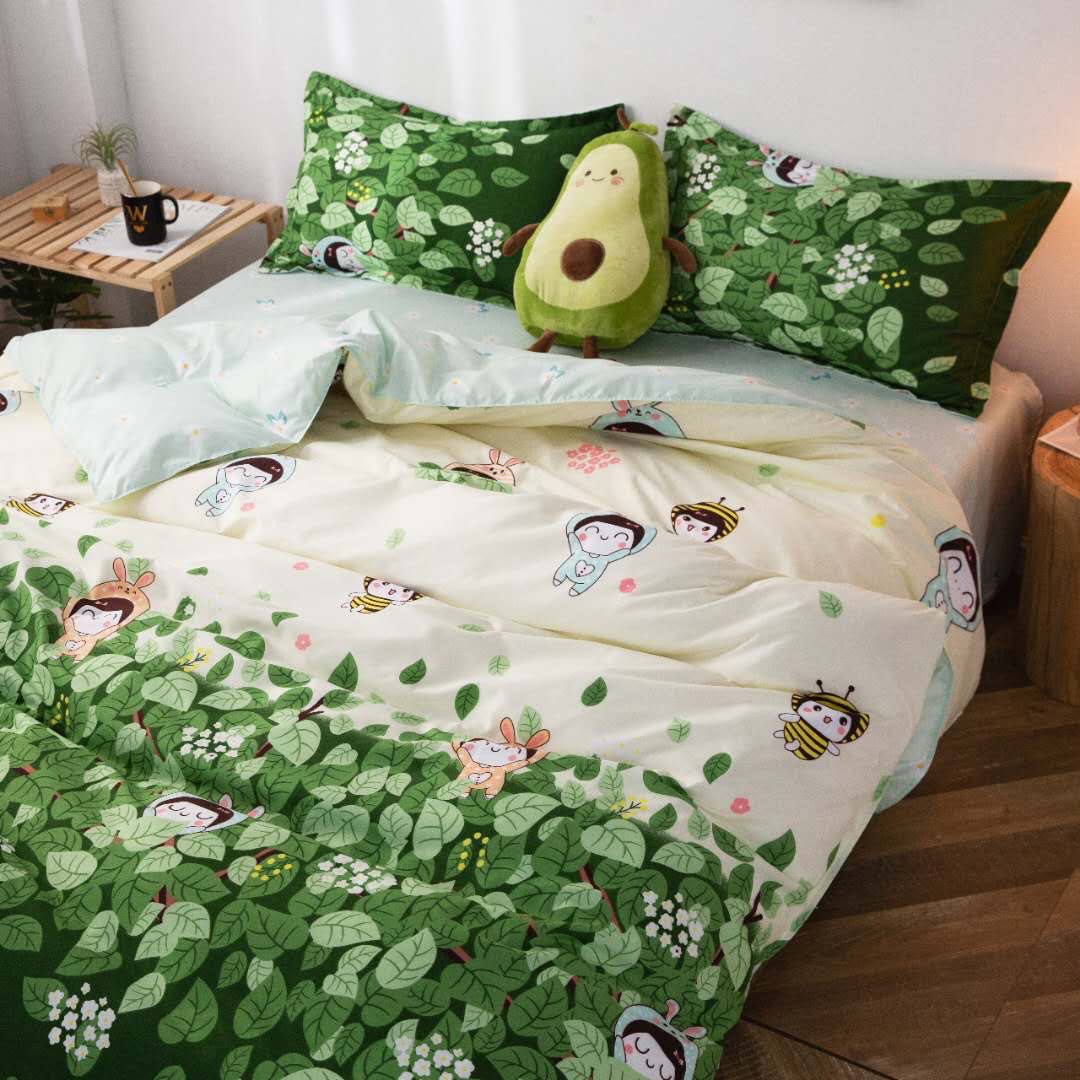 Chăn ga gối cotton poly - Mẫu ong xanh