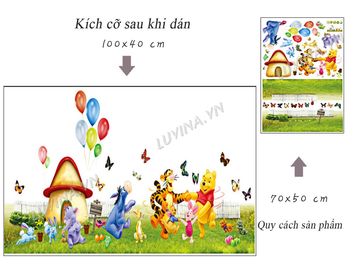 [HCM]DECAL DÁN TƯỜNG GẤU POOH CÙNG BẠN