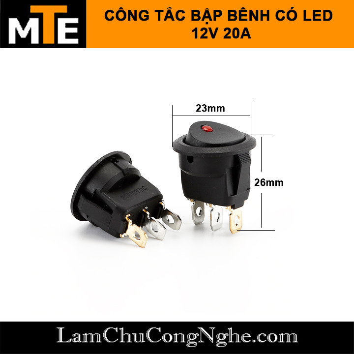 Công tắc bập bênh có đèn led ON/OFF 3 chân 12V 20a