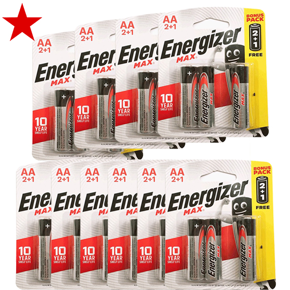 Combo 10 vỉ pin tiểu AA Energizer Alkaline chính hãng (1 vỉ 3 viên)