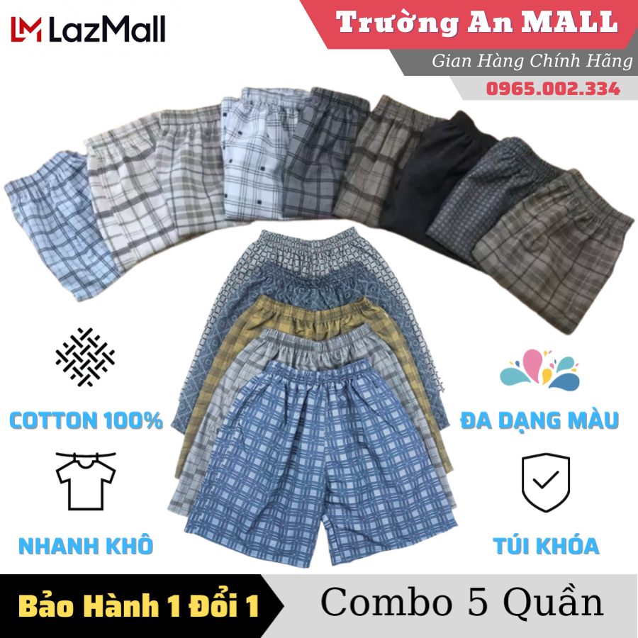 COMBO 5 QUẦN ĐÙI NAM MẶC NHÀ VẢI MỀM - Đủ size dưới 80kg - Chất cotton thoáng mát, túi có khóa kéo, dáng ngang gối năng động - Màu sắc đa dạng, thoải mái hoạt động