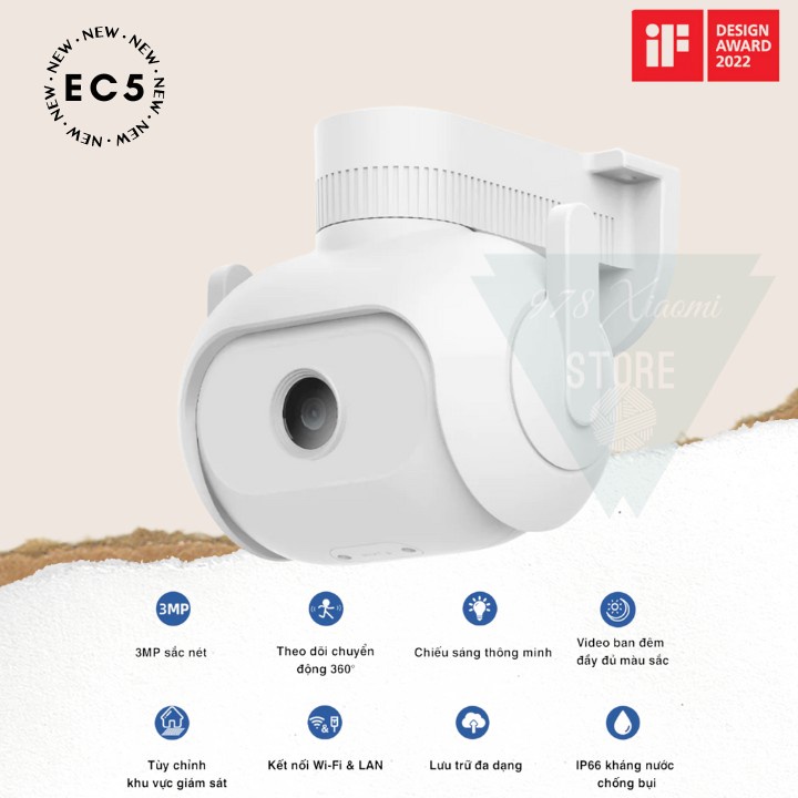 Camera giám sát Imilab EC5 xoay 360 độ độ phân giải 2K, nhìn xuyên đêm, kết nối app Mihome - Camera