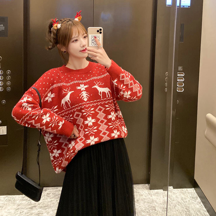 1Z32 Áo len nữ họa tiết Giáng Sinh