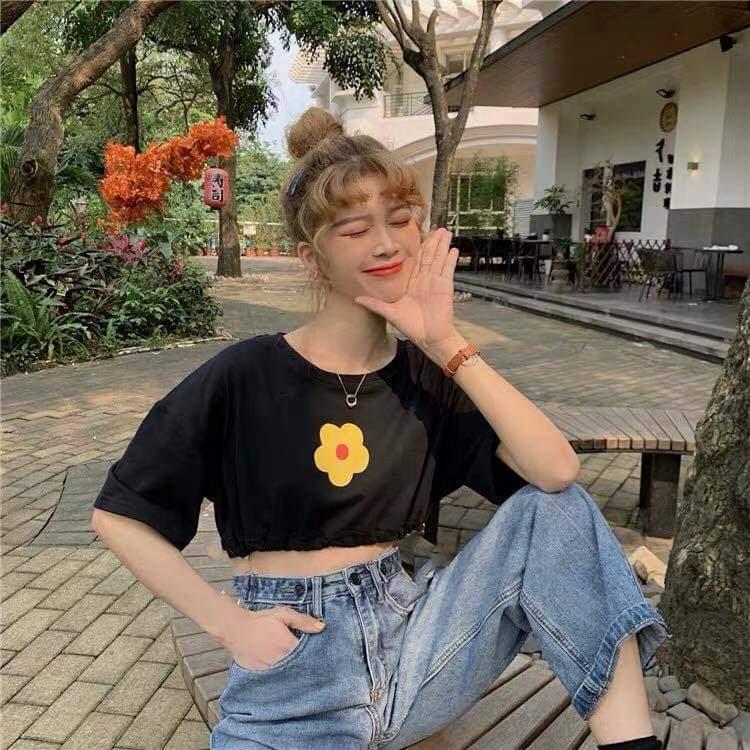 [HCM]Áo croptop bo eo in hoa xinh xắn