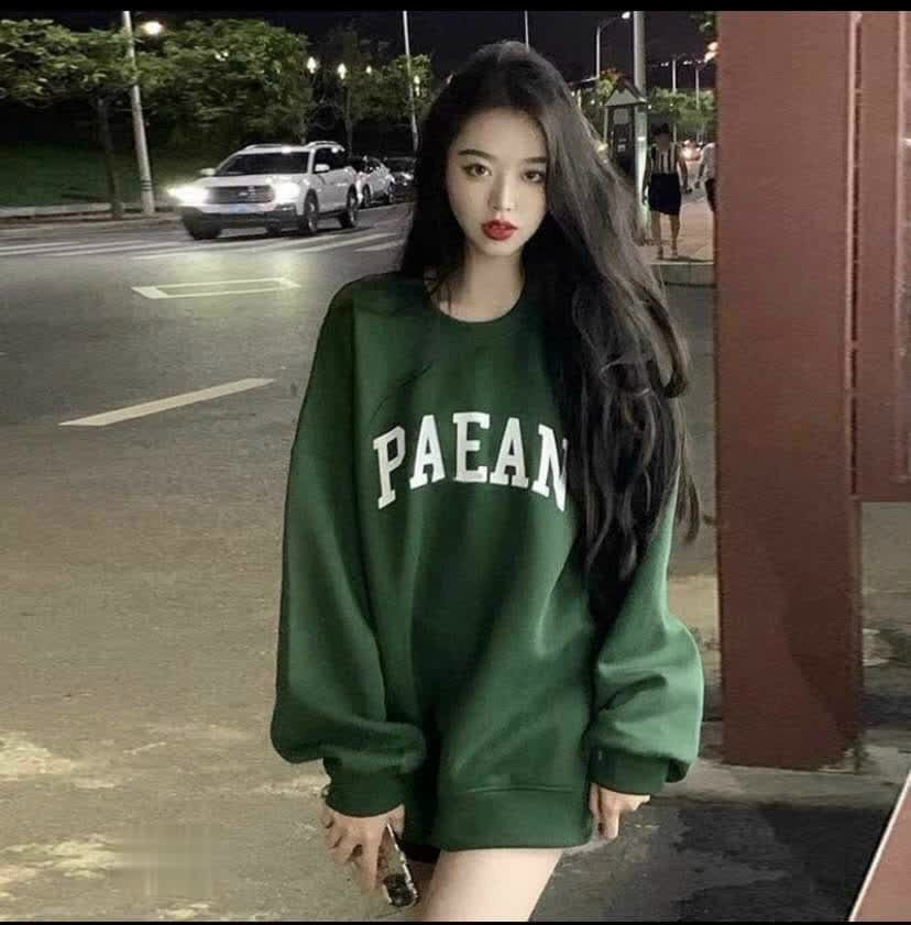 Áo sweater nữ chất nỉ cotton paean màu xanh hot trend form rộng siêu hot