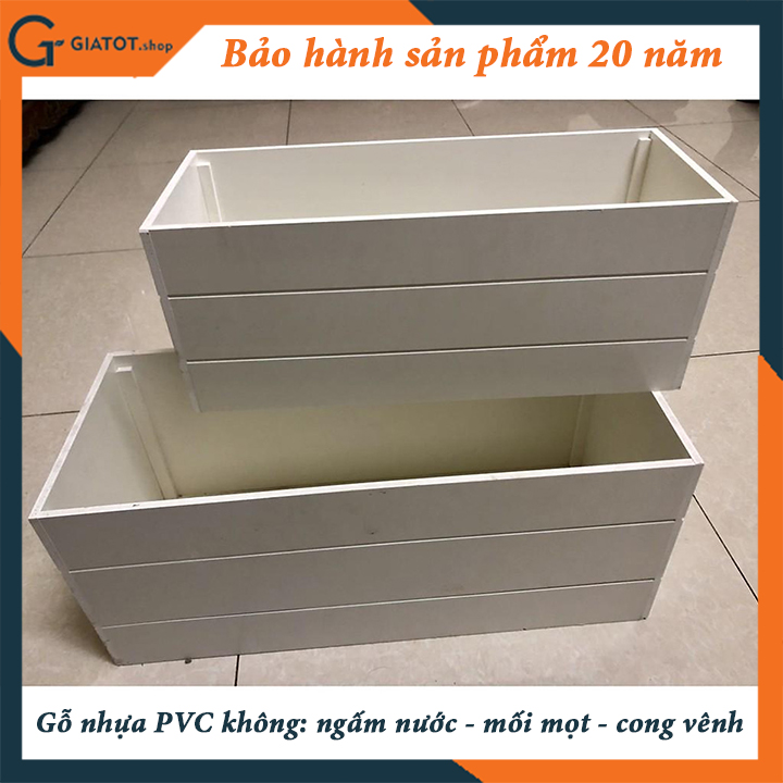 Chậu gỗ nhựa 50x20x20cm ngoài trời composite kẻ chỉ, chậu trồng cây gỗ nhựa composite