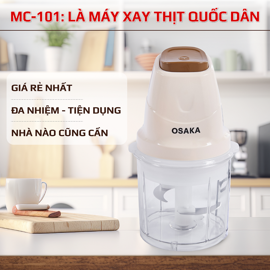Máy Xay Thịt Mini Dung Tích 0.7L Công Suất 200W – Xay Cháo Cho Bé, Gia Vị, Trái Cây – OSAKA MC-101