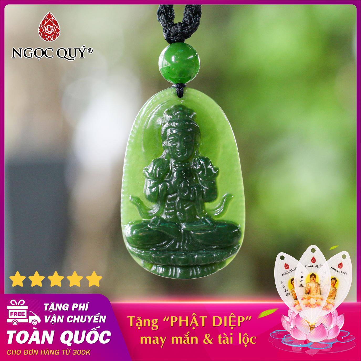 [HCM]Mặt dây chuyền đá ngọc bích Đại Nhật Như Lai Phật bản mệnh  tuổi Mùi Thân cho cả nam và nữ size 3.6 x 2.3cm (màu xanh ngọc) - Ngọc Quý Gemstones