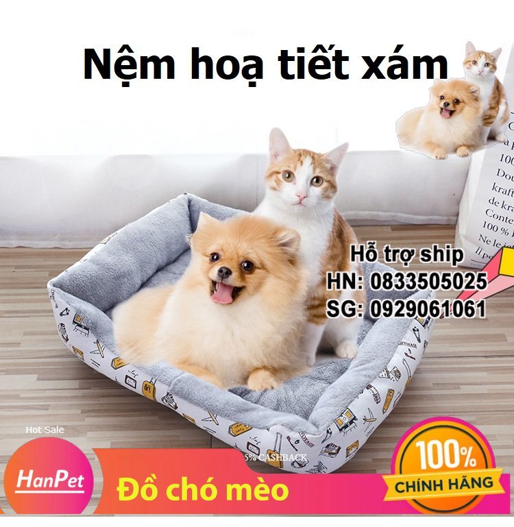Nệm hoạ tiết nệm chó mèo, hình chữ nhật