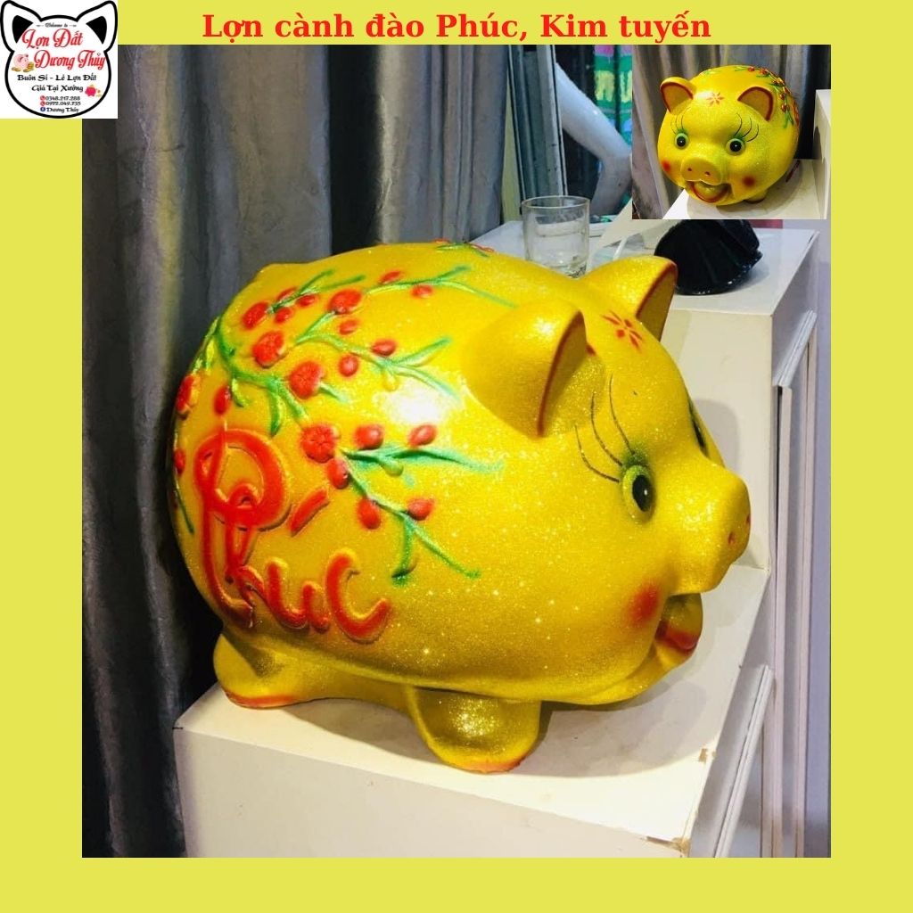Lợn đât cành đào chữ Phúc siêu to (Ảnh thật) Heo đất