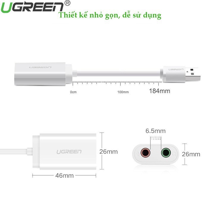 Cáp Chuyển USB Ra Sound UGREEN 30143 (USB Sang Headphone và Microphone) - Hàng