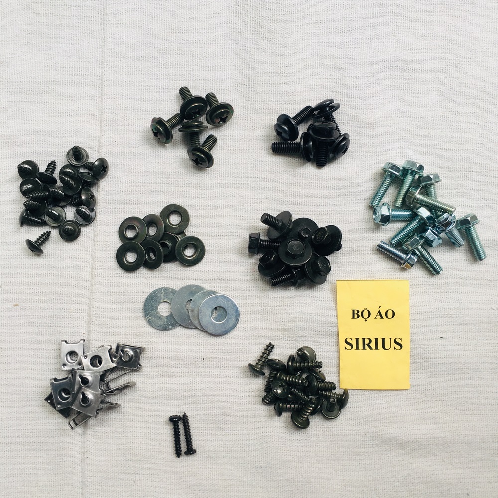 TRỌN BỘ ỐC DÀN ÁO GẮN CÁC DÒNG XE SIRIUS ỐC NHƯ ZIN THEO XE (CÁC CHI TIẾT ỐC DÀN ÁO)