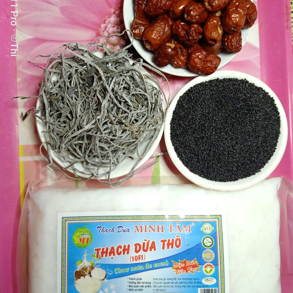 Combo 1kg Thạch Dừa Thô +Táo đỏ++phổ tai+hạt é