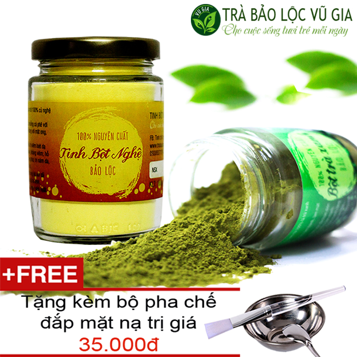 Combo Tinh Bột Nghệ + Bột Trà Xanh - Nguyên Chất Vũ Gia (100g/hũ) + Tặng Bộ Pha Chế Đắp Mặt Inox Cao Cấp - Đắp mặt dưỡng da, tẩy tế bào chết, se khít lỗ chân lông