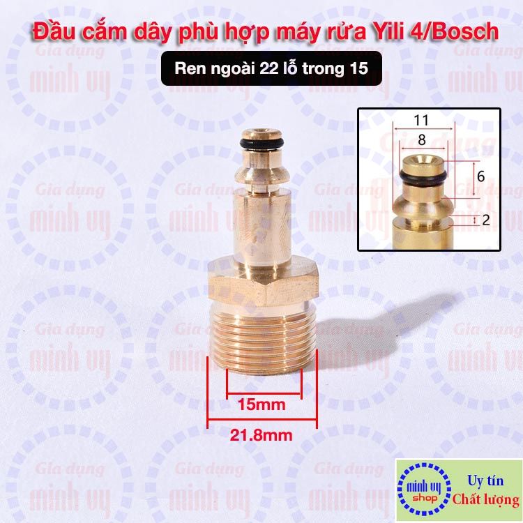 Khớp chuyển ren 22 ra đầu cắm nhanh máy rửa xe cao áp mini