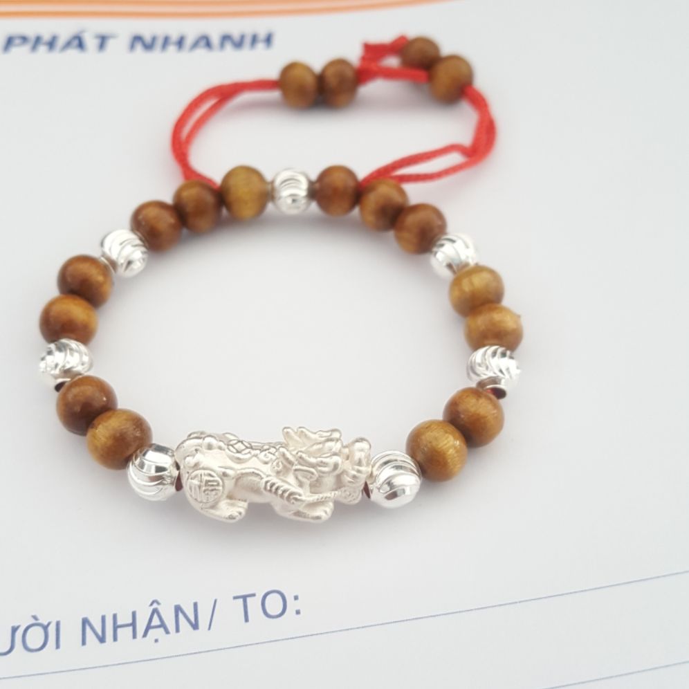 Vòng dâu tằm cho bé trai mix Tỳ Hưu và 7 bi bạc