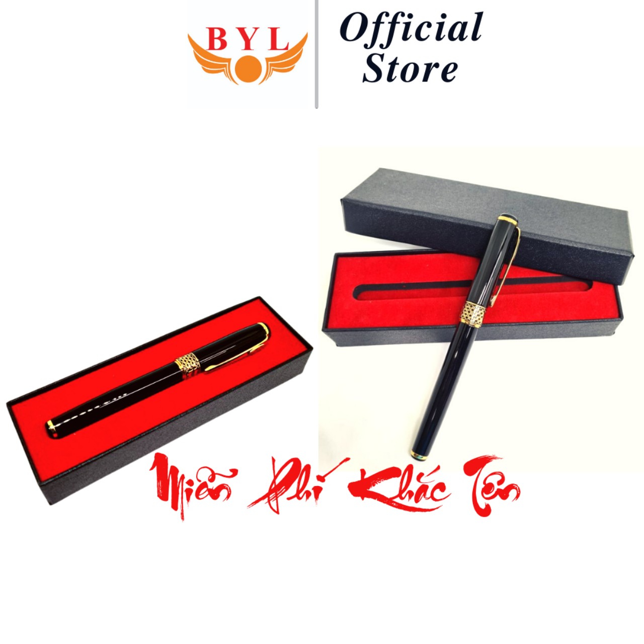 Bút ký quà tặng khắc tên/ Bút vỏ màu đen có kèm hộp/Bút quà tặng BYL-007