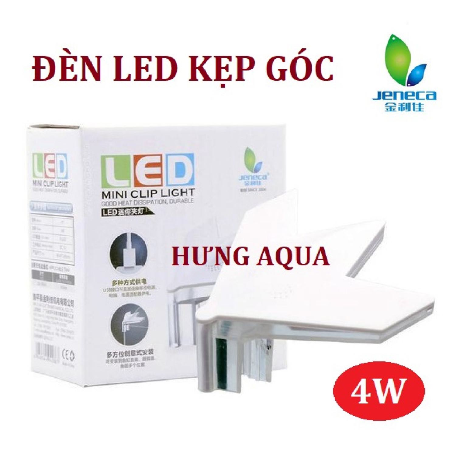 Đèn Led kẹp góc bể cá, đèn led mini siêu sáng Jeneca X1 4W, 9 mắt led cho bể dưới 40cm