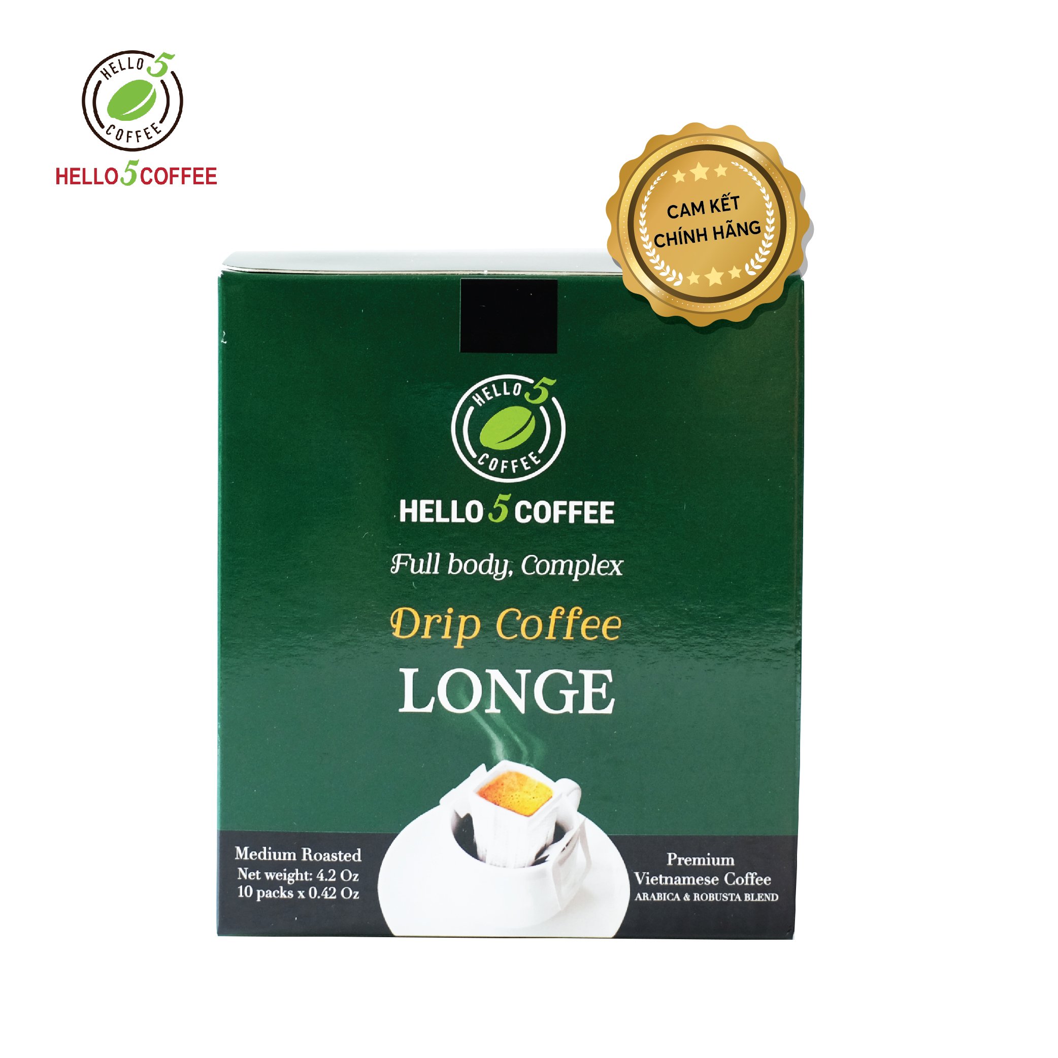 Cà Phê Phin Giấy (Drip Bag) Hello 5 Coffee LONGE - Hộp 120G (10 gói)