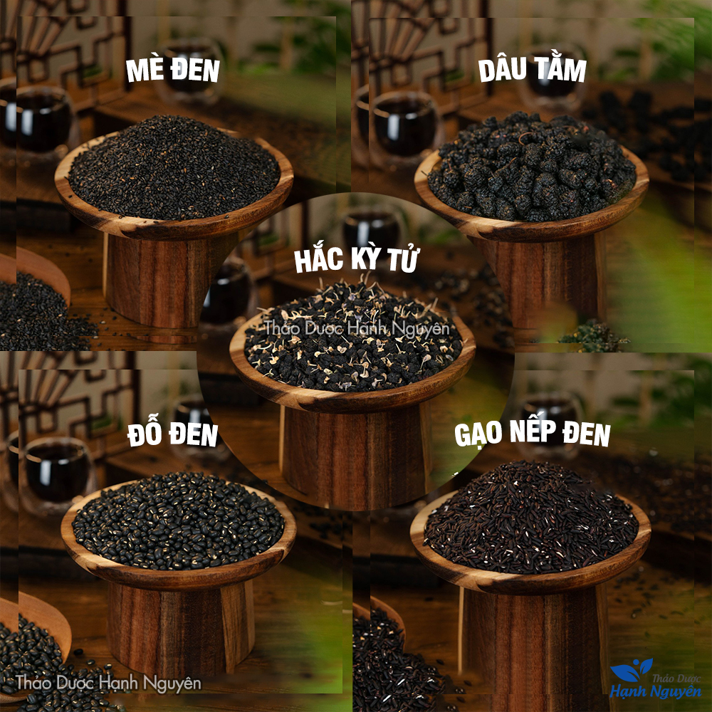 Trà ngũ hắc 30 set đã rang thơm (gạo lứt, đậu đen, mè đen, kỳ tử đen, dâu tằm), kích thích mọc tóc, đẹp da