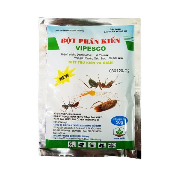 Bột phấn kiến Vipesco mẫu mới , chế phẩm diệt trừ kiến và gián tận gốc
