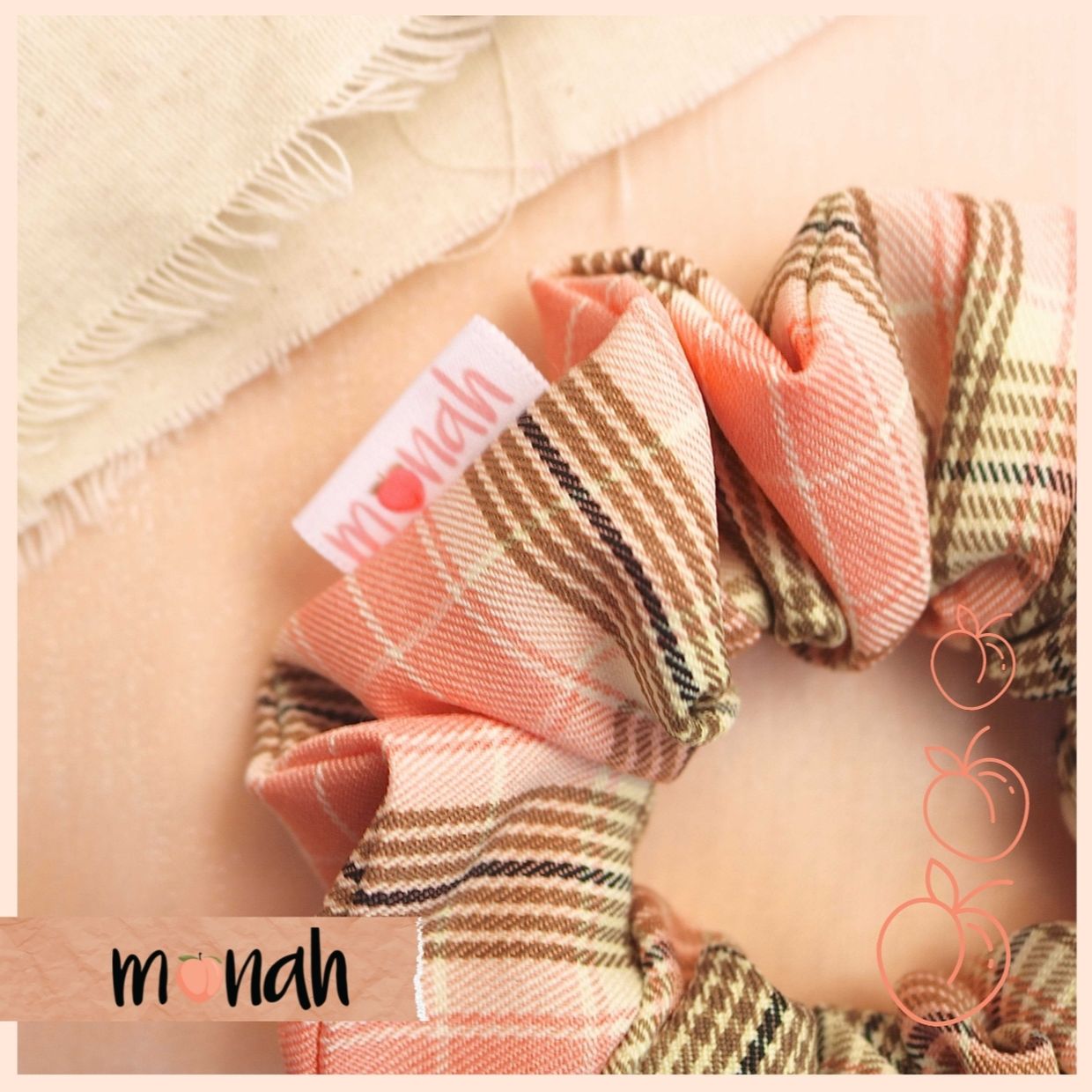 [HCM]Dây buộc tóc cột tóc scrunchie caro lụa hồng trẻ trong phong cách nữ tính
