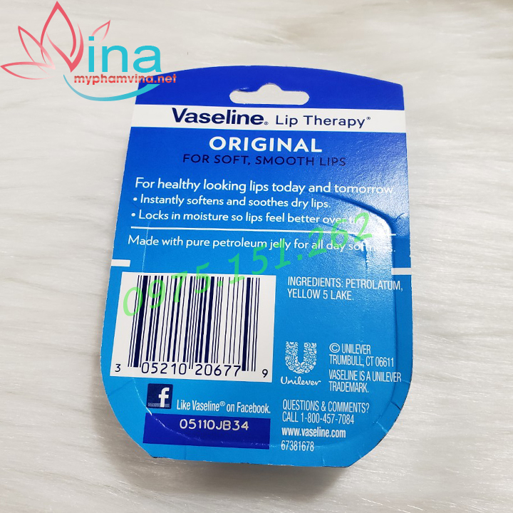 [HCM]DƯỠNG MÔI VASELINE LIP THERAPY ORIGINAL 7GR - MỸ