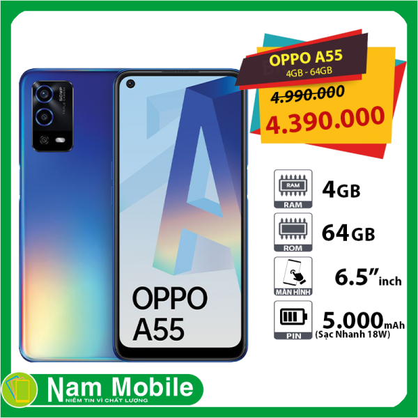 Điện Thoại OPPO A55 (4GB-64GB) - Hàng chính hãng - Bảo hàng 12 tháng, 1 Đổi 1 trong 30 ngày